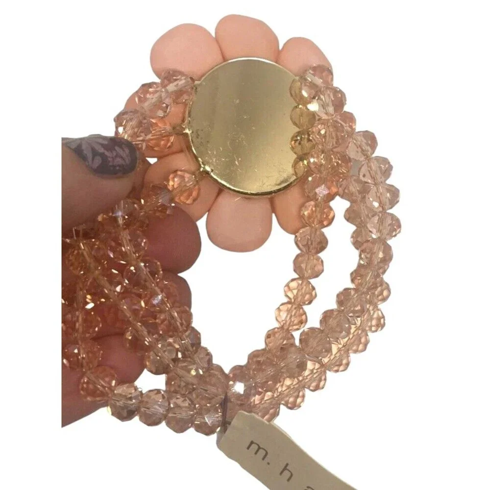 NWT bracelet Fairy M Haskell Pink Flower Beaded Elastic band boho whimsygoth
